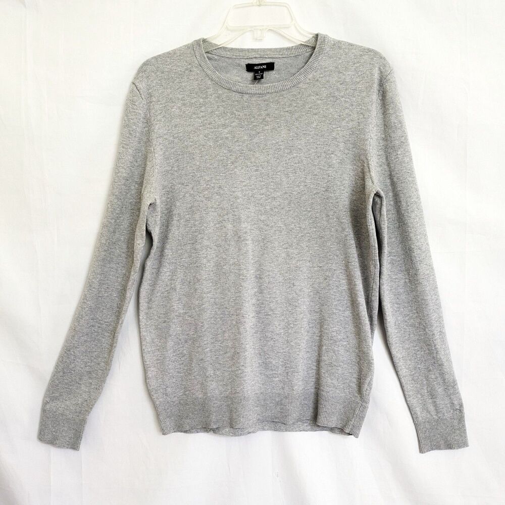 Alfani Crew Neck Sweater S Gray Cotton Blend Pullover Long Sleeve NWT